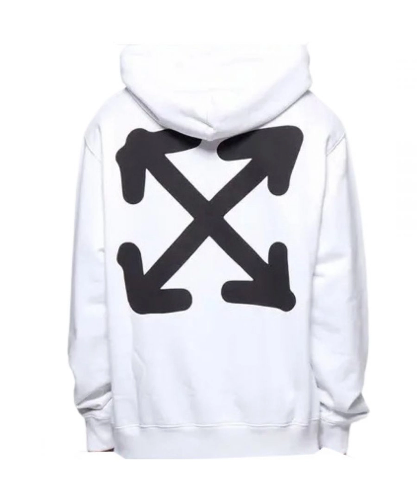 Off White Mens Face Arrow Slim Fit White Hoodie Cotton - Size Medium